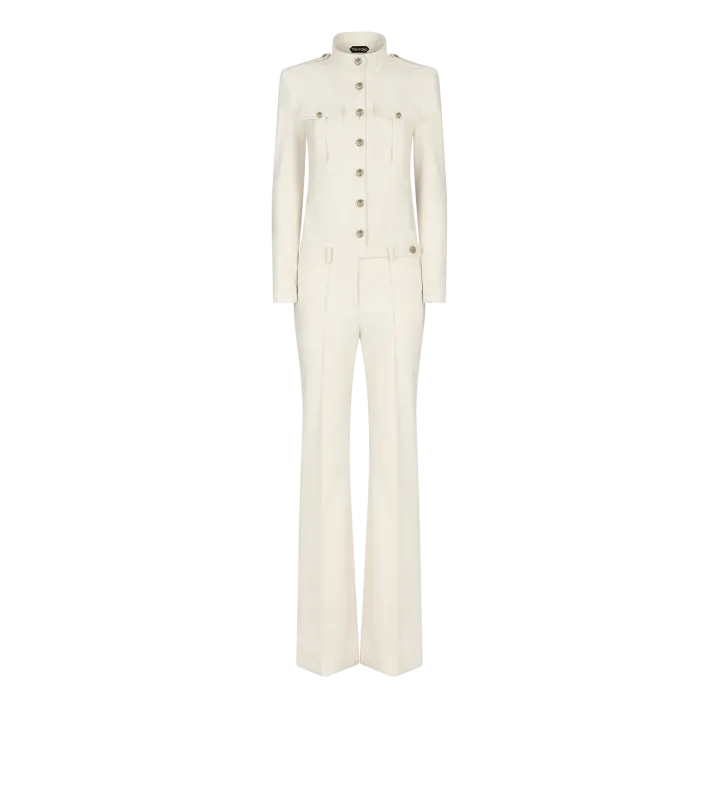 STAND COLLAR SAFARI JUMPSUIT OFF WHITE online